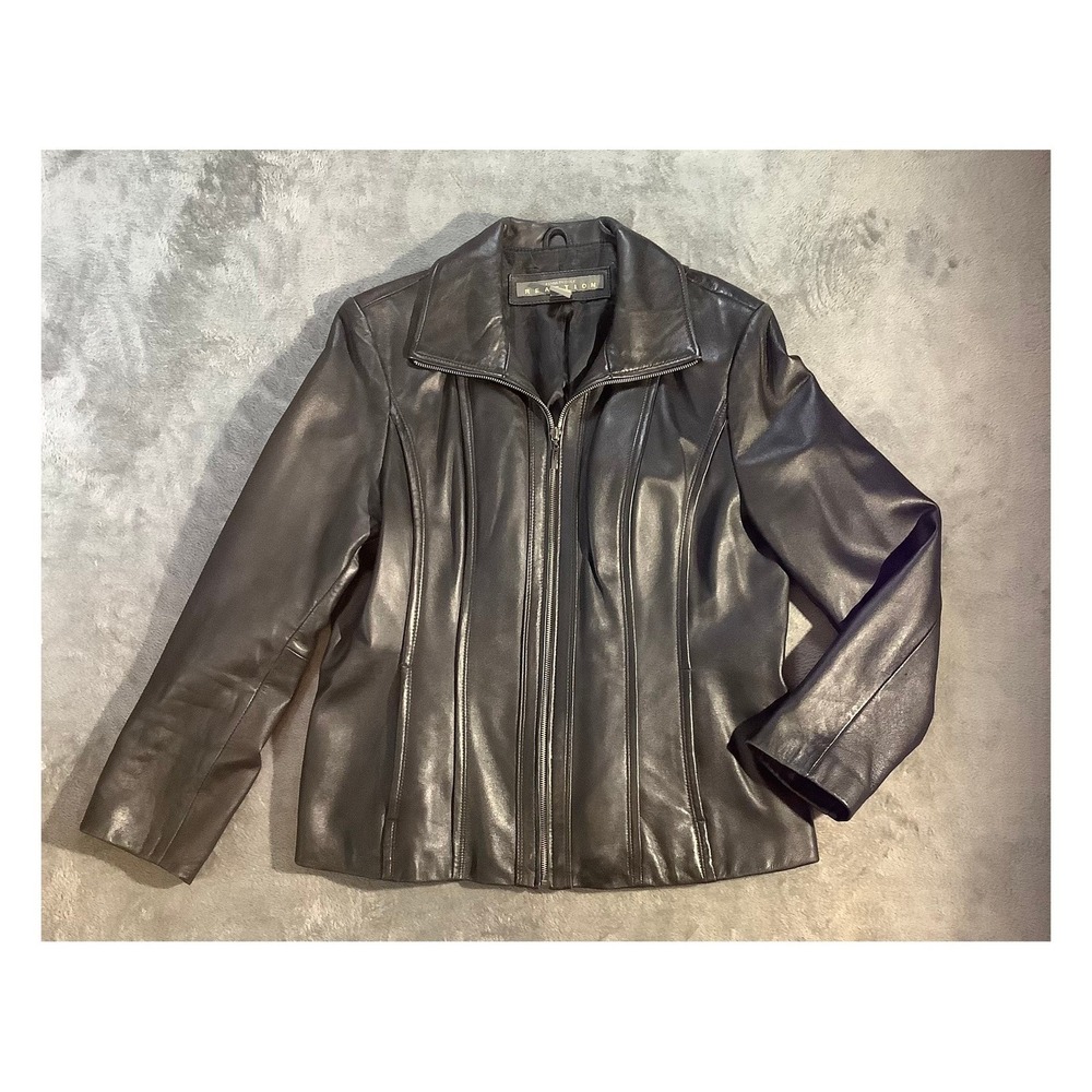 Kenneth Cole 2000s Women's XL Black Leather Moto Jacket‎ Lined
